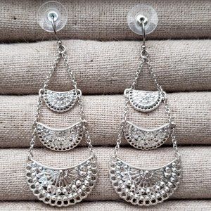 Bohemian Silver Drop Earrings 2.5" x 1"